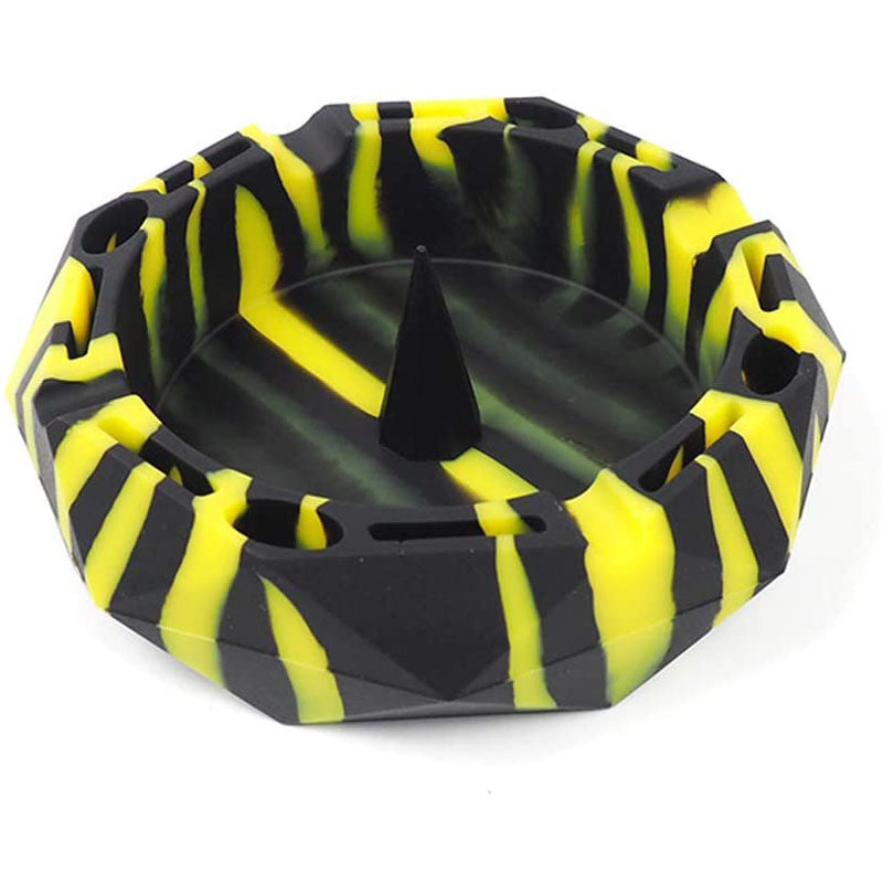 Geometric Silicone Ashtray Eco-Friendly Portable Unbreakable Tabletop Tray for Cigarettes Cigar -Black+Yellow