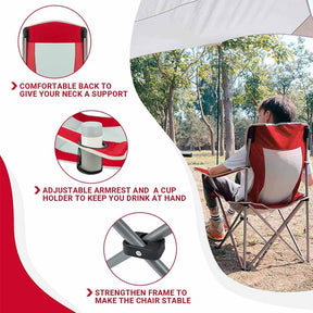 Lightweight Camping Chair with Arm Rest Cup Holder and Carry Bag-Red