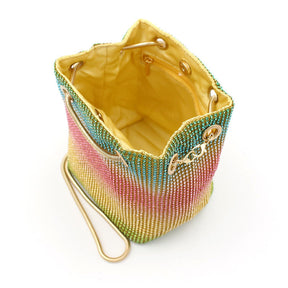 Womens Full Rhinestones Bucket Bag Evening Shinny Clutch Purse