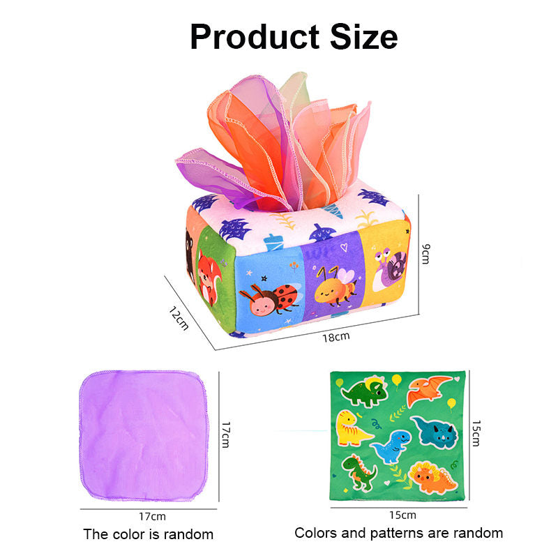 Baby Tissue Box Toy Crinkle Paper Sensory Silk Scarves Toys for 0-3 Year Old Kids-AnimalB