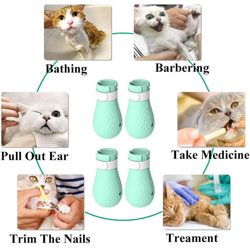 4 PCS Anti-Scratch Cat Foot Shoes Silicone Pet Claws Cover for Home Bathing