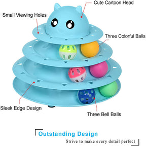 Cat Toy Roller 3-Level Turntable with Six Colorful Balls Interactive Puzzle Kitten Toys-Blue