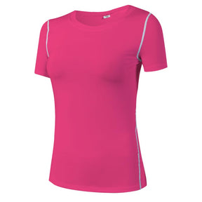 Adore Women Pro Short Sleeve T-Shirt Tight Perspiration Quick Dry Yoga Tops For Training Running Fitness 2003-Rose Red