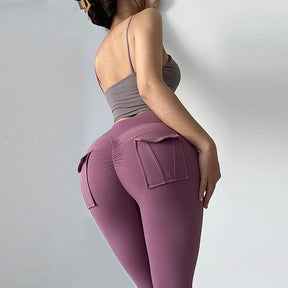 Womens Yoga Pants High Waist Leggings with Pockets for Workout-Plum Purple