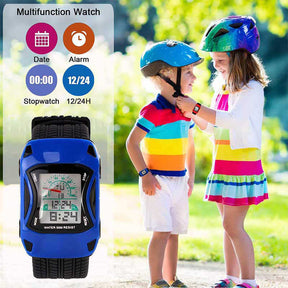 Kids Waterproof Sports Watches Digital LED Car Shape Watches-Blue