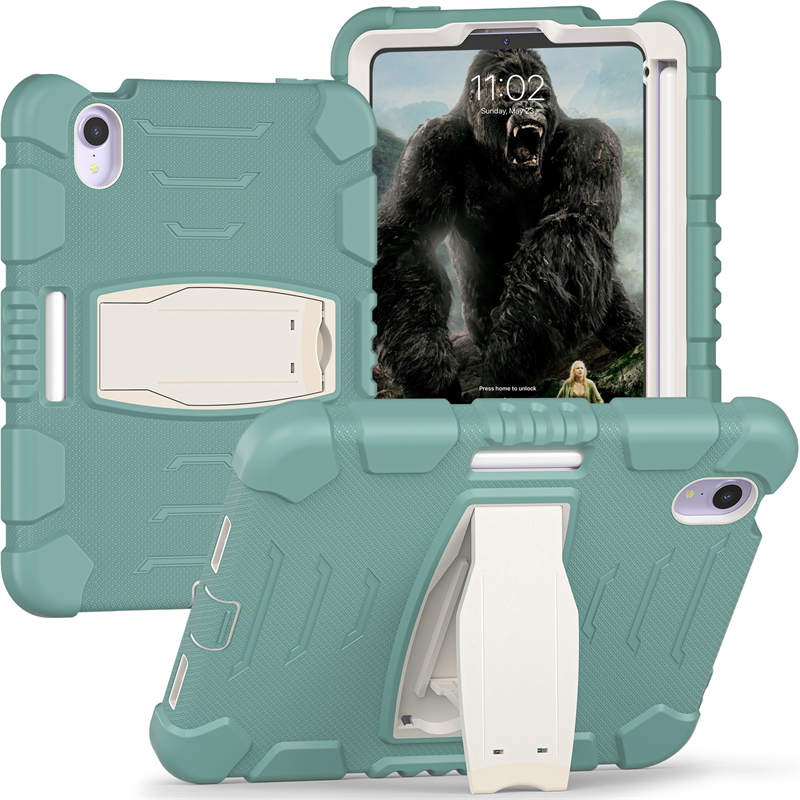KingKong iPad Case For iPad Mini 6 Three-Layer Hybrid Protective Case With Holder-EmeraldGreen
