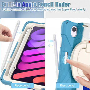 OnePieceB iPad Case For iPad Mini 6 Rugged Shockproof Case With Holder and Shoulder Strap-ColourfulBlue