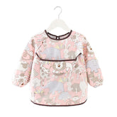 Kids Waterproof Art Smock Cartoon Long Sleeve Aprons with Bib-Pink Forest