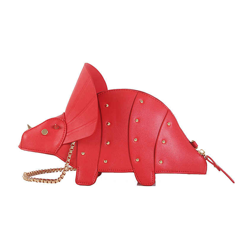 Dinosaur Shape Crossbody Shoulder Bag Women Pu Leather Rivet Chic Clutch-Red