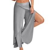 Womens Sports Fitness Yoga Slit Wide Leg Pants-LightGray