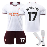 Manchester City Away Jersey DE BRUYNE #17 Soccer Jersey Kids Adult 3Pcs Jersey Kits-Brown