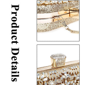 Womens Sparkly Crystal Clutch Bag Bridal Purse Evening Handbag-Gold