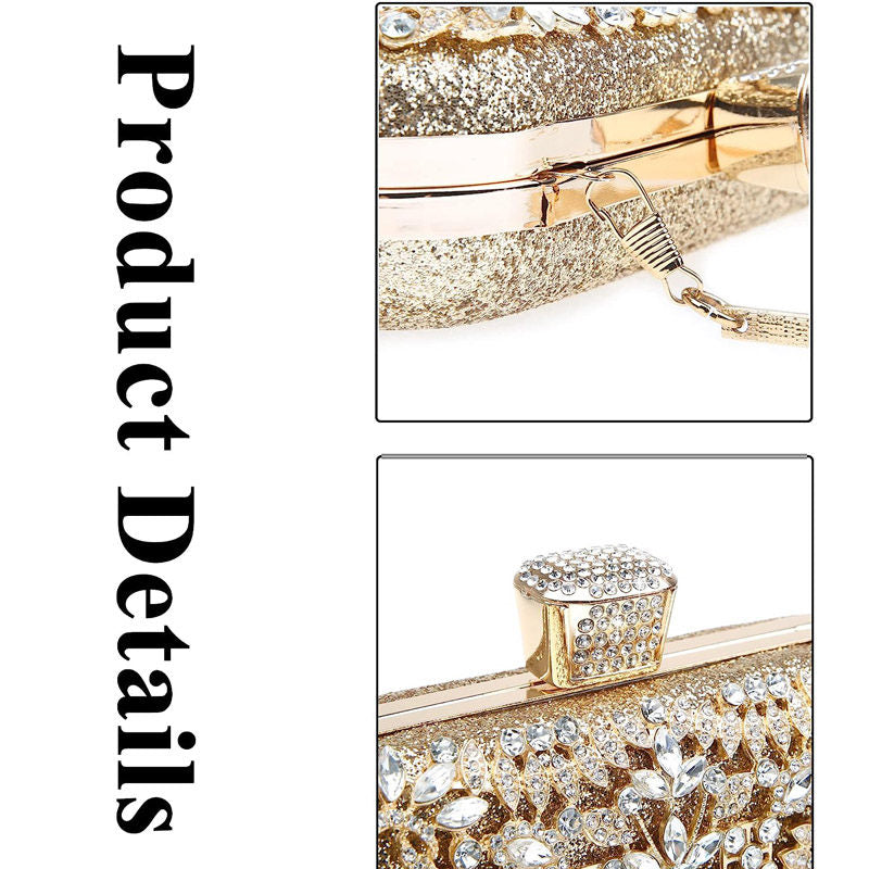 Womens Sparkly Crystal Clutch Bag Bridal Purse Evening Handbag-Gold
