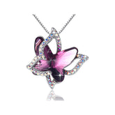 Butterfly Birthstone Crystal Pendant Necklace Gifts for Women Girls-PurpleRed