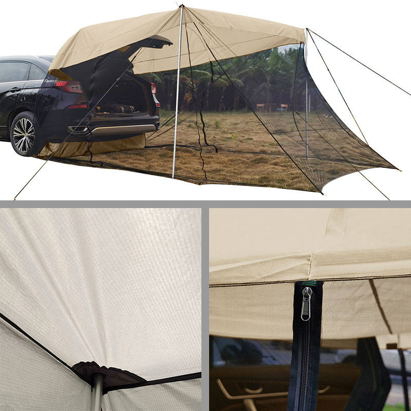 Portable Car Awning Sun Shelter with Mosquito Net for Camping-OffWhite