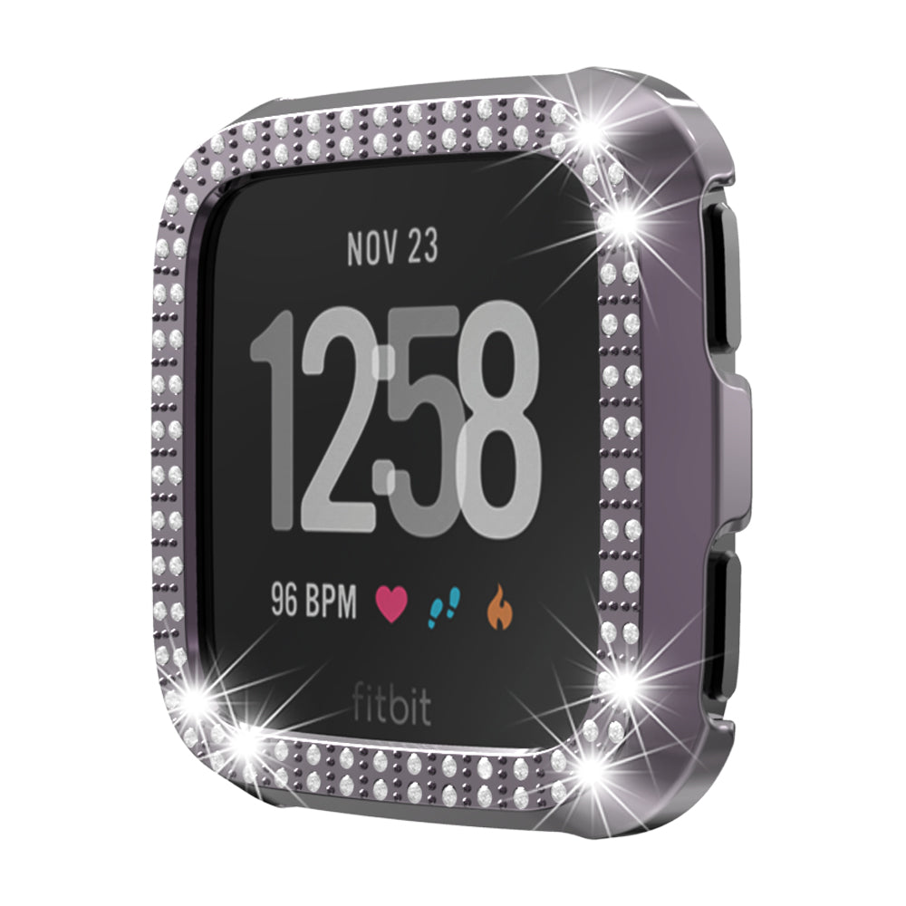 Double Row Diamond Bling Case For Fitbit Versa Cover-Grey