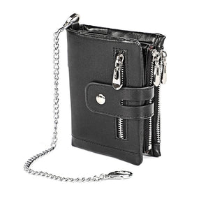 Vintage Womens RFID Blocking Leather Wallet Small Chain-Black