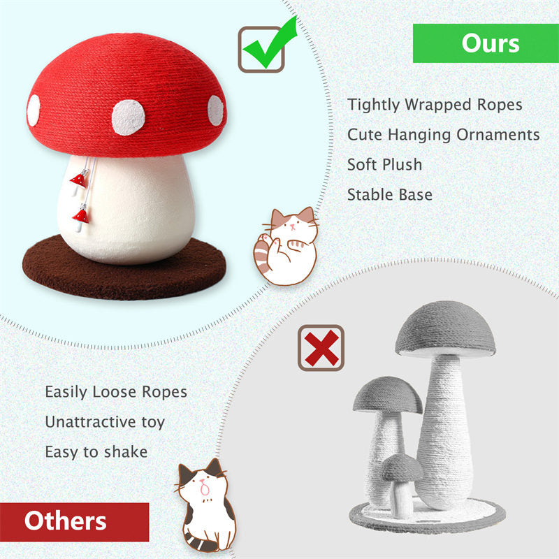 Mushroom Cat Scratching Post with Hanging Interactive Toys for Kitty