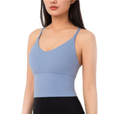 Longline Sports Bras Padded Comfortable Fitness Crop Tank Tops-Tempest Blue