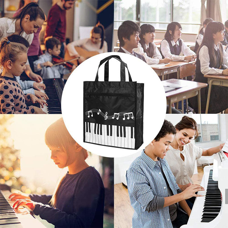 Piano Keys Music Waterproof Oxford Cloth Handbag Shoulder Shopping Bag-Black