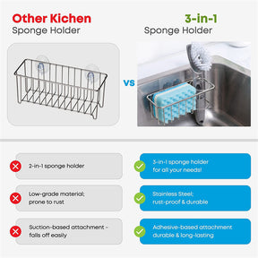 3-in-1 Sink Caddy Adhesive Sponge Holder Rust Proof Kitchen Accessory
