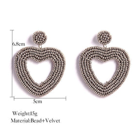 Heart Hoop Dangle Beaded Earrings-Gray