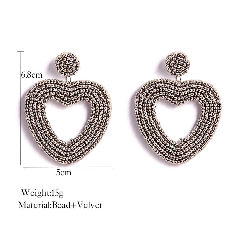 Heart Hoop Dangle Beaded Earrings-White