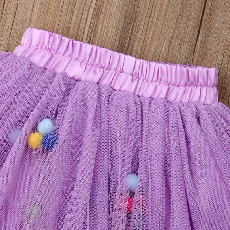 Girl Tutu Skirt Fluffy Toddler Tulle Tutus 3 Layers With Pom Pom Puff Balls-Purple