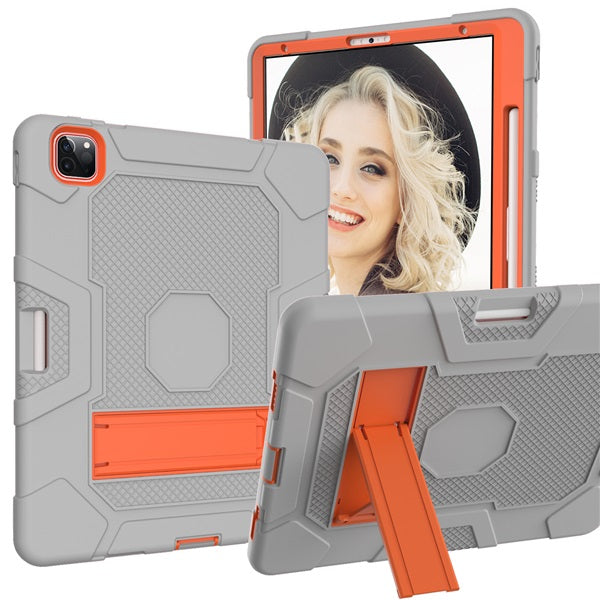 B3 Robot iPad Case Silicone Shockproof Protective Stand Cover For iPad Pro 12.9 2018/2020-Gray&Orange