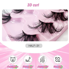 Half Lashes Natural Looking Cat Eye Fluffy 3D Curly False Eyelashes-31