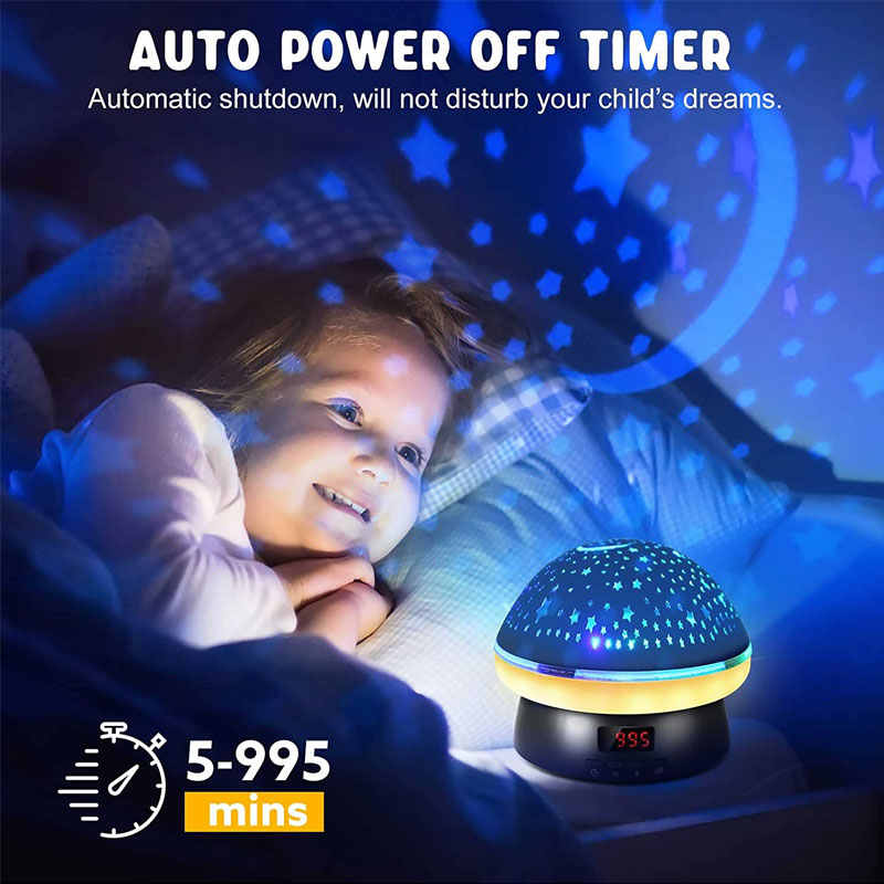 Timing Star Projector Night Light Rotating for Kids With Remote Control-Black