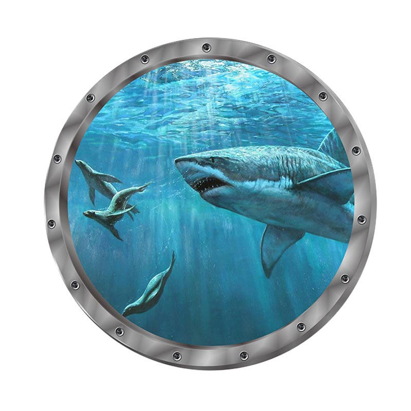 Creative Removable Glow in The Dark Ocean View Wall Decals Shark Submarine Window Wall Sticker