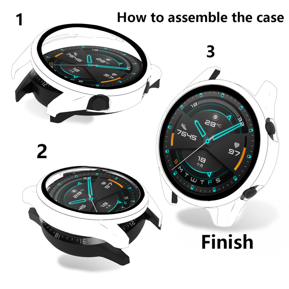 Matte PC Case With Tempered Glass Cover For Huawei GT2 42MM/46MM-Clear