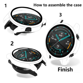 Matte PC Case With Tempered Glass Cover For Huawei GT2 42MM/46MM-Bright Silver