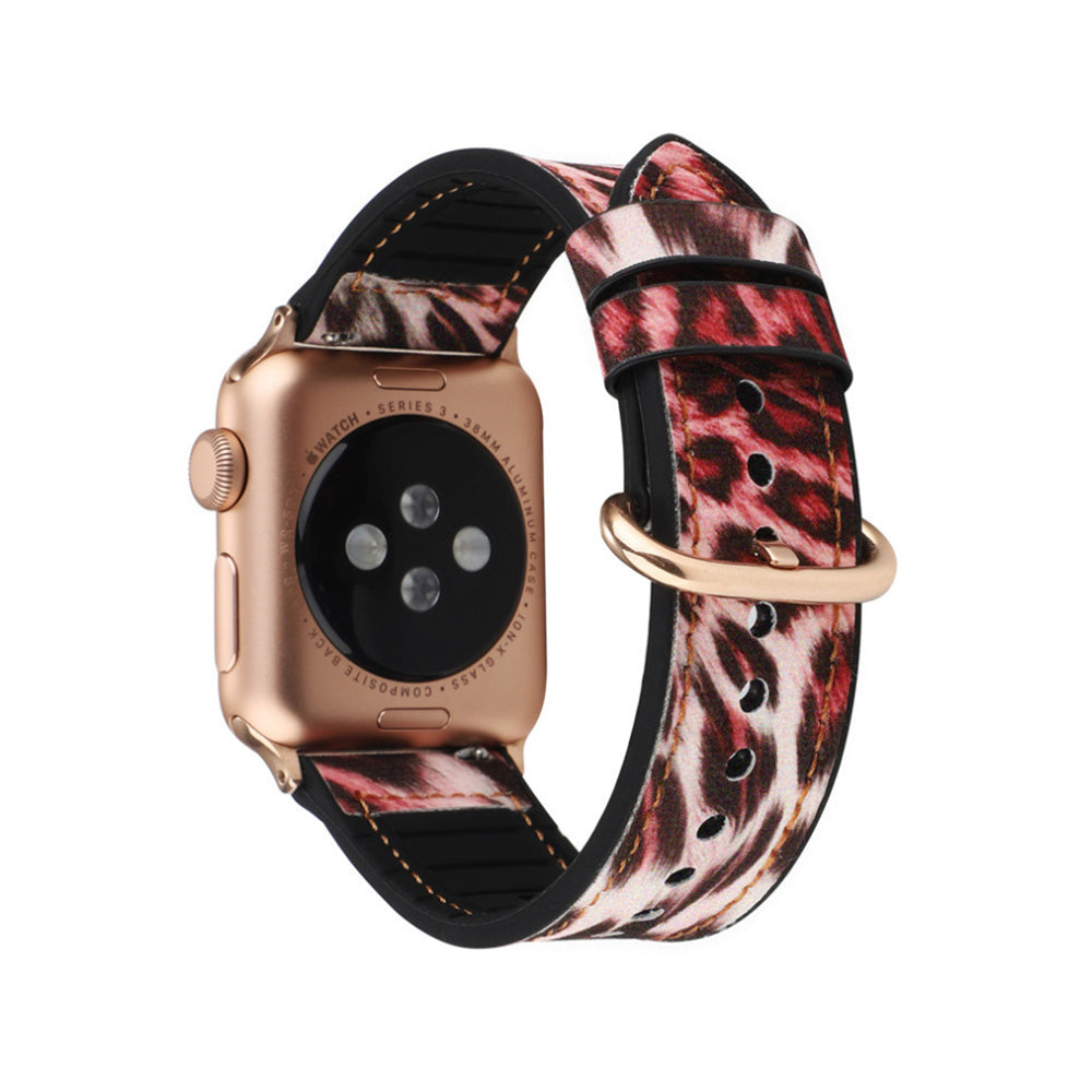 Fluorescent Leopard PU Leather Watch Band Microfiber Design For Apple Watch SE/6/5/4/3/2/1(Pink)