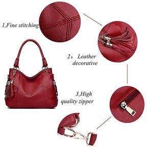 Women PU Leather Handbag Large Capacity Satchel With Shoulder Strap-Wine Red