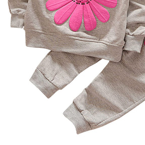 Baby Girls 2 Pcs Sunflower Clothes Set Long Sleeve Top And Pants Outfits-Gray