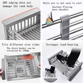 Dish Drying Rack Retractable 304 Stainless Steel for Vegetable Fruit