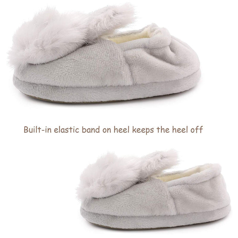 Fuzzy Rabbit Slippers for Toddler Girls Anti-Slip Warm House Shoes-Grey