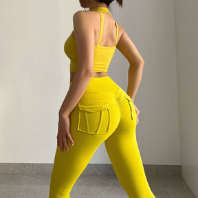 Womens Yoga Pants High Waist Leggings with Pockets for Workout-Yellow