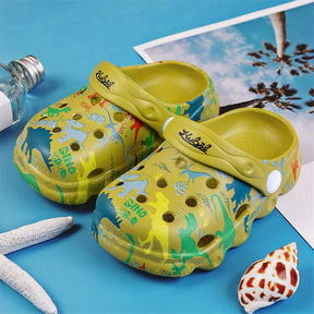 Kids Cute Cartoon Hole Shoes Little Dinosaur Beach Pool Slippers Boys and Girls-Green