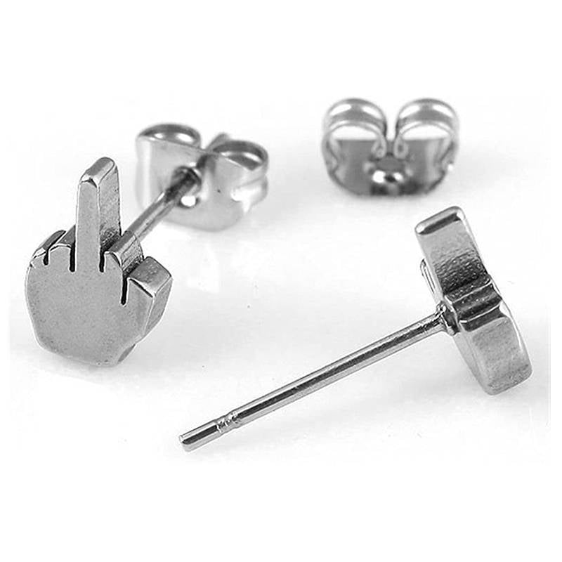 2 Pairs Punk Stainless Steel Middle Finger Ear Studs Womens Mens