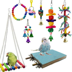 8Pcs Bird Swing Chewing Toy Colorful Hammock Hanging Bell for Parakeets