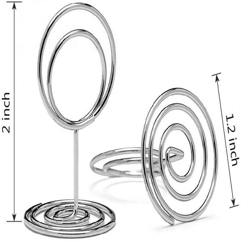 20 Pieces Mini Place Card Holders Table Number Stand Table Card Holder Wire Table Picture Photo Holder-Silver-ring Shaped