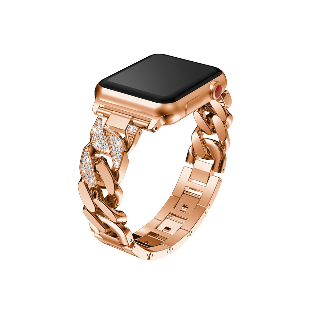 Diamond Denim Chain Metal Watch Band With Diamonds For Apple Watch SE/6/5/4/3/2/1(Rose Gold)