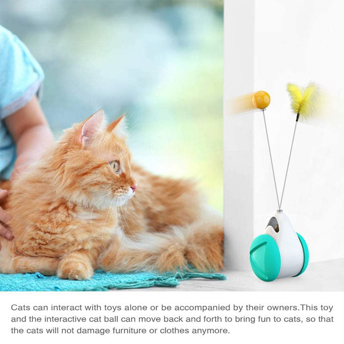 Cat Balance Swing Car Toy with Catnip Ball Feather Stick Interactive Pet Toys-Lake Blue