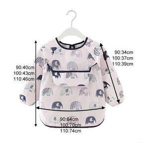 Kids Waterproof Art Smock Cartoon Long Sleeve Aprons with Bib-Elephant