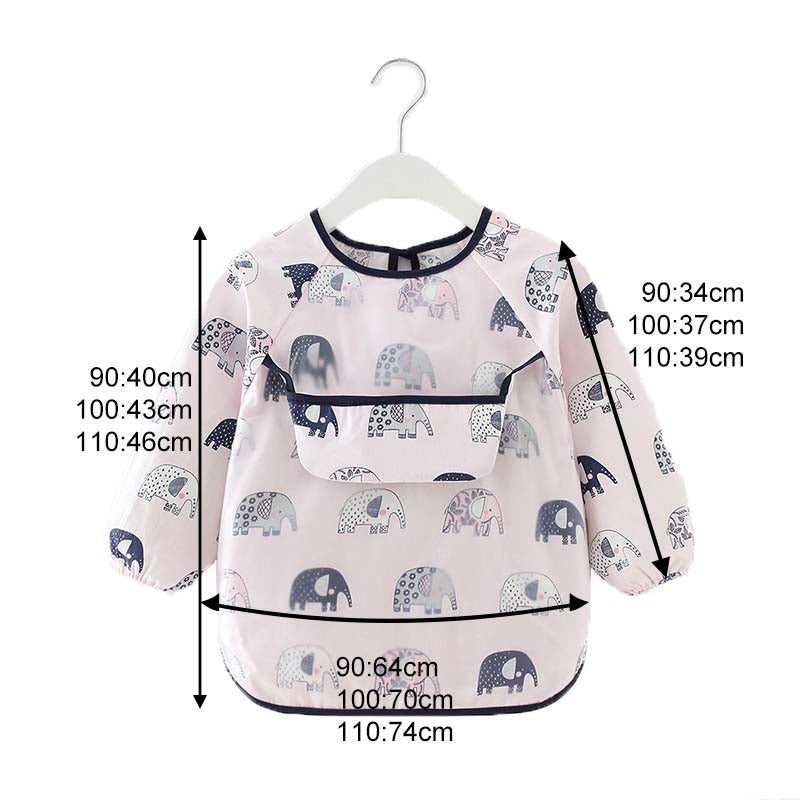 Kids Waterproof Art Smock Cartoon Long Sleeve Aprons with Bib-Elephant