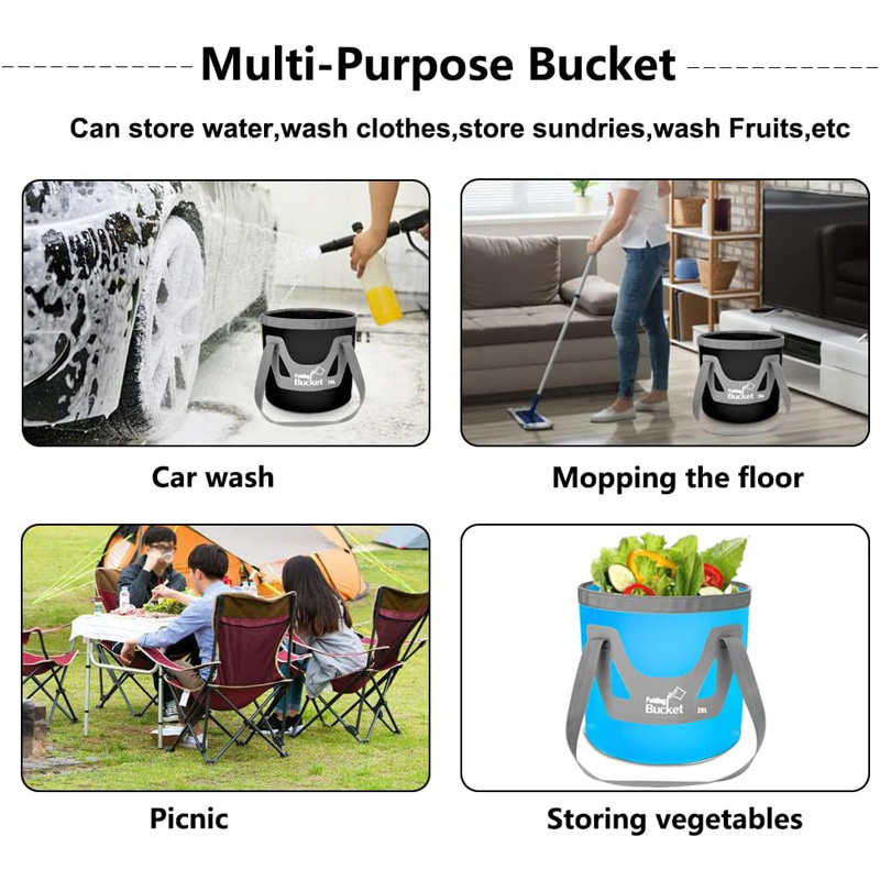 2Pcs Collapsible Bucket with Handle Ultra Outdoor Basin Pail 20L