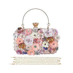 Colorful Floral Clutch Evening Bags for Women Beaded Purse Prom Handbag-Gold